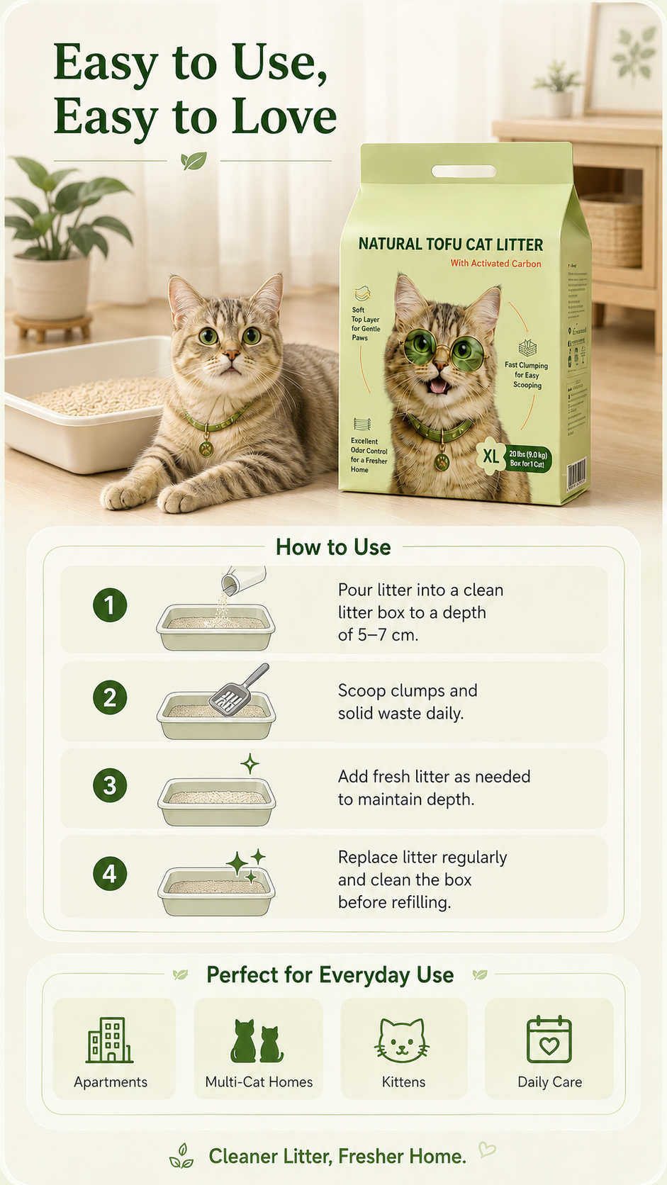 Natural Tofu Cat Litter 使用说明详情页