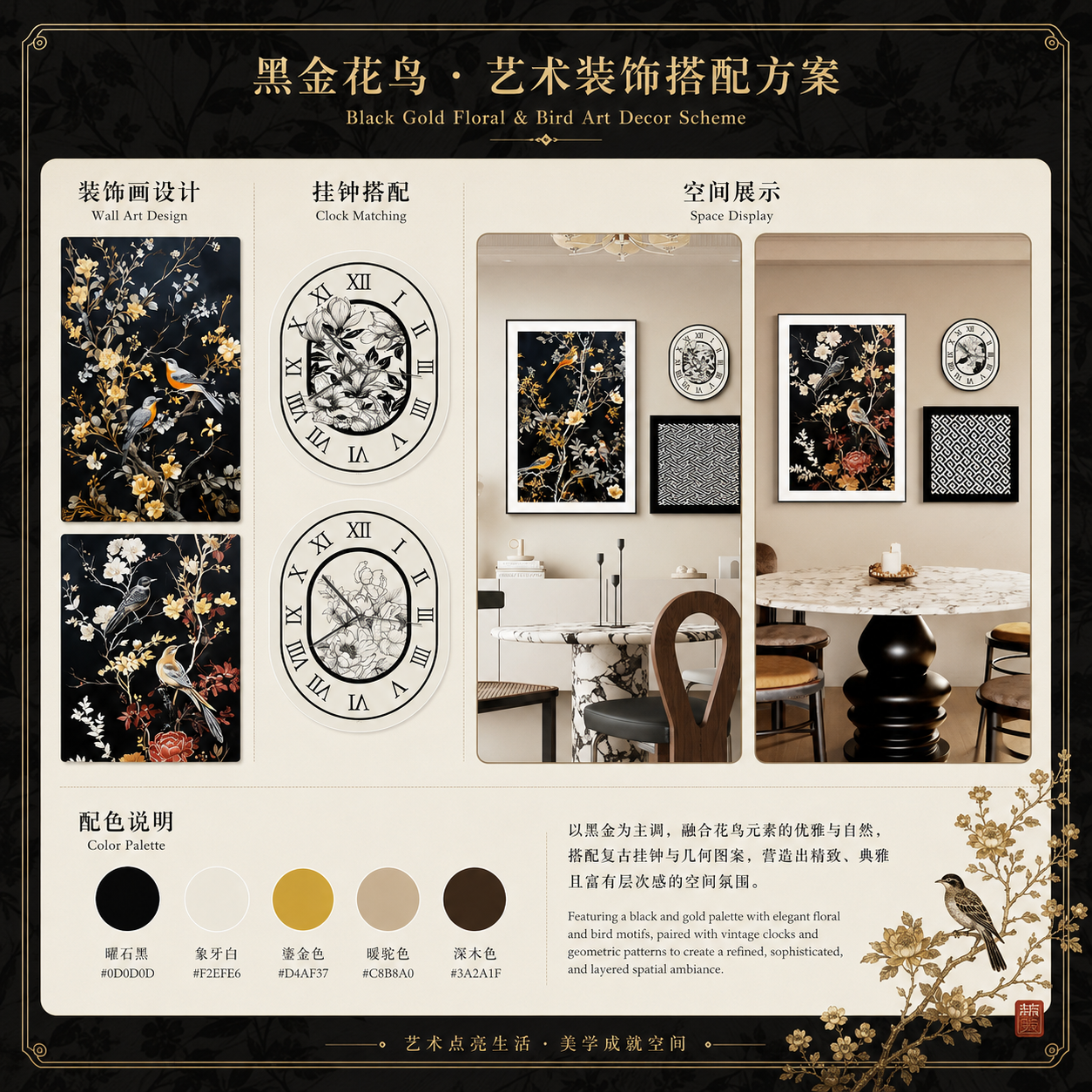 黑金花鸟艺术装饰搭配方案