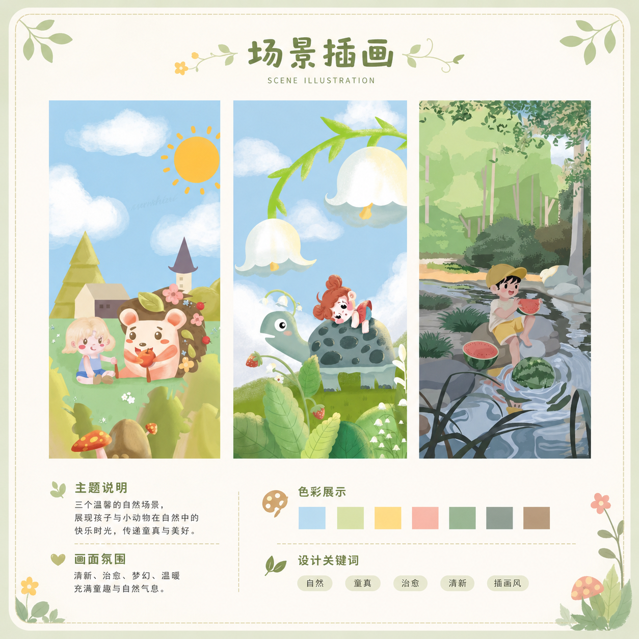 清新儿童场景插画展示版